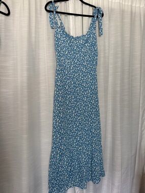 Reformation Blue Floral Tie-Shoulder Dress